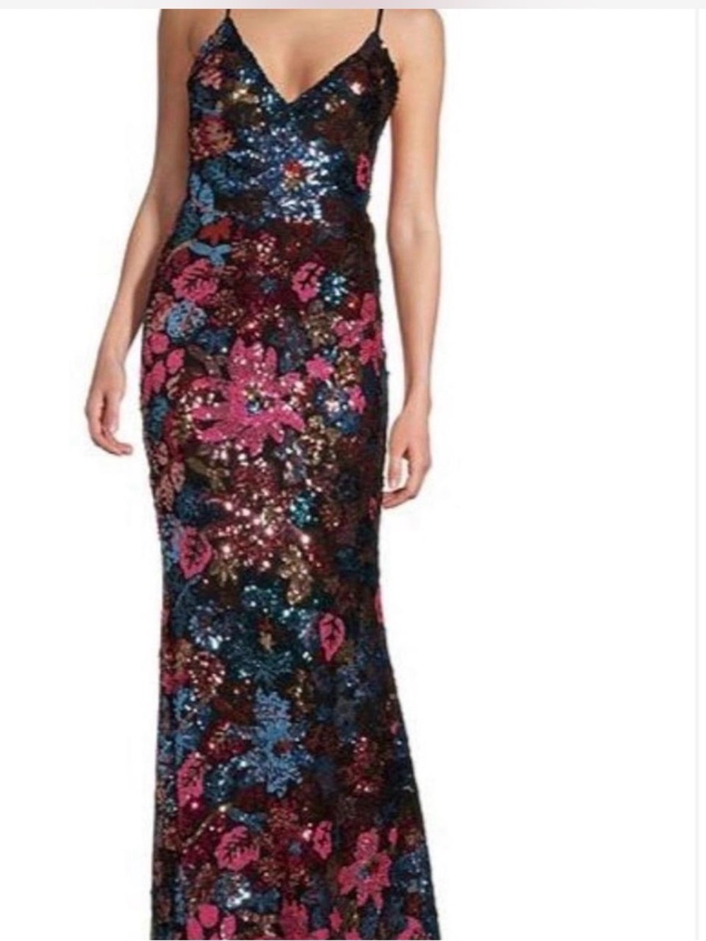Crystal Doll Strapless Floral Sequin Gown - Pink & Blue on Black